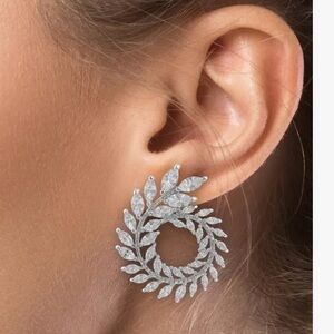 Kenneth Jay Lane Stunning Marquise CZ Foliage Spiral Earrings.